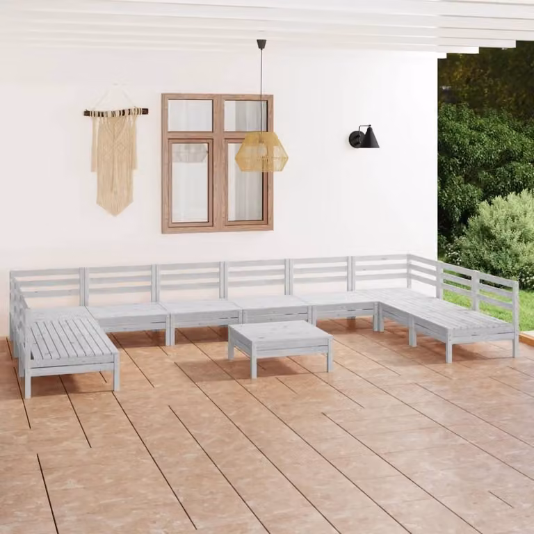 Maison Exclusive - Set Salotto da Giardino 11 pz Bianco in Legno Massello di Pino