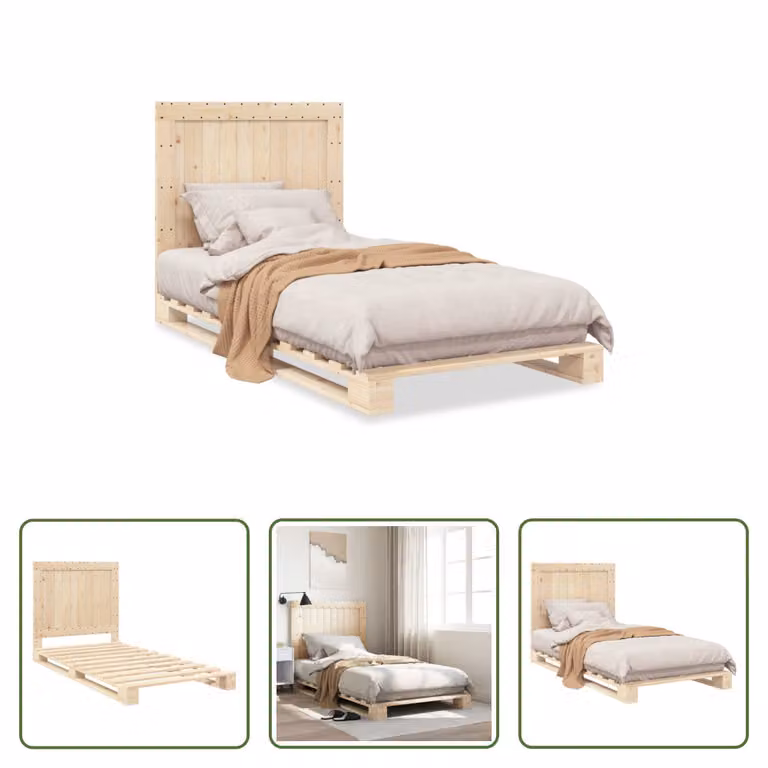 The Living Store Letto in legno massiccio con testiera 100x200 cm in pino