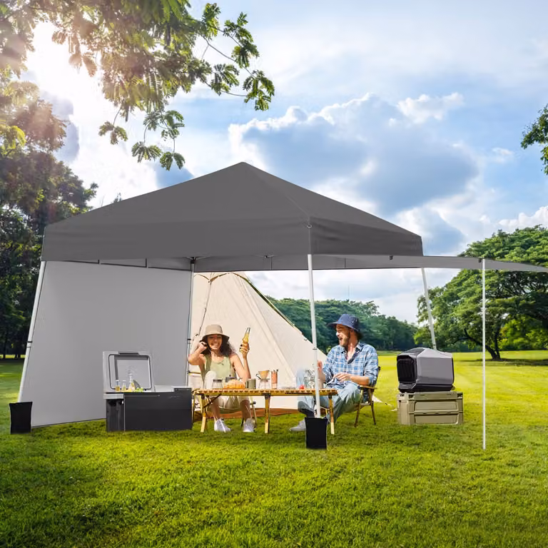 Costway Gazebo con pareti laterali convertibili in tenda da sole, Rifugio solare da esterno pieghevole, Grigio, L/P/H: 280 x 280 x 264 cm
