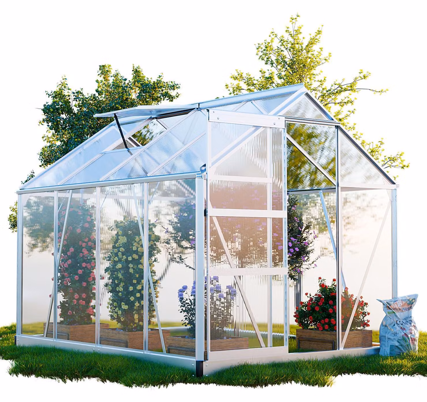 GARMIO® Serra NEAPEL, 250x190 cm, per il giardino, con struttura in alluminio, base inclusa, 2 finestre sul tetto, protezione UV, ideale per coltivare pomodori
