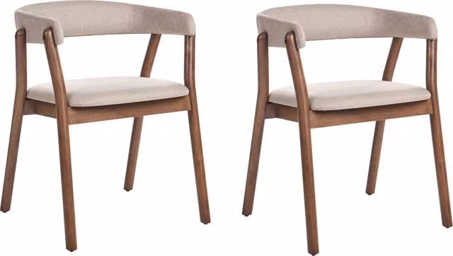 Set di 2 sedie da pranzo in legno scuro e tessuto poliestere beige Gambe in legno di gomma Stile retrò tradizionale