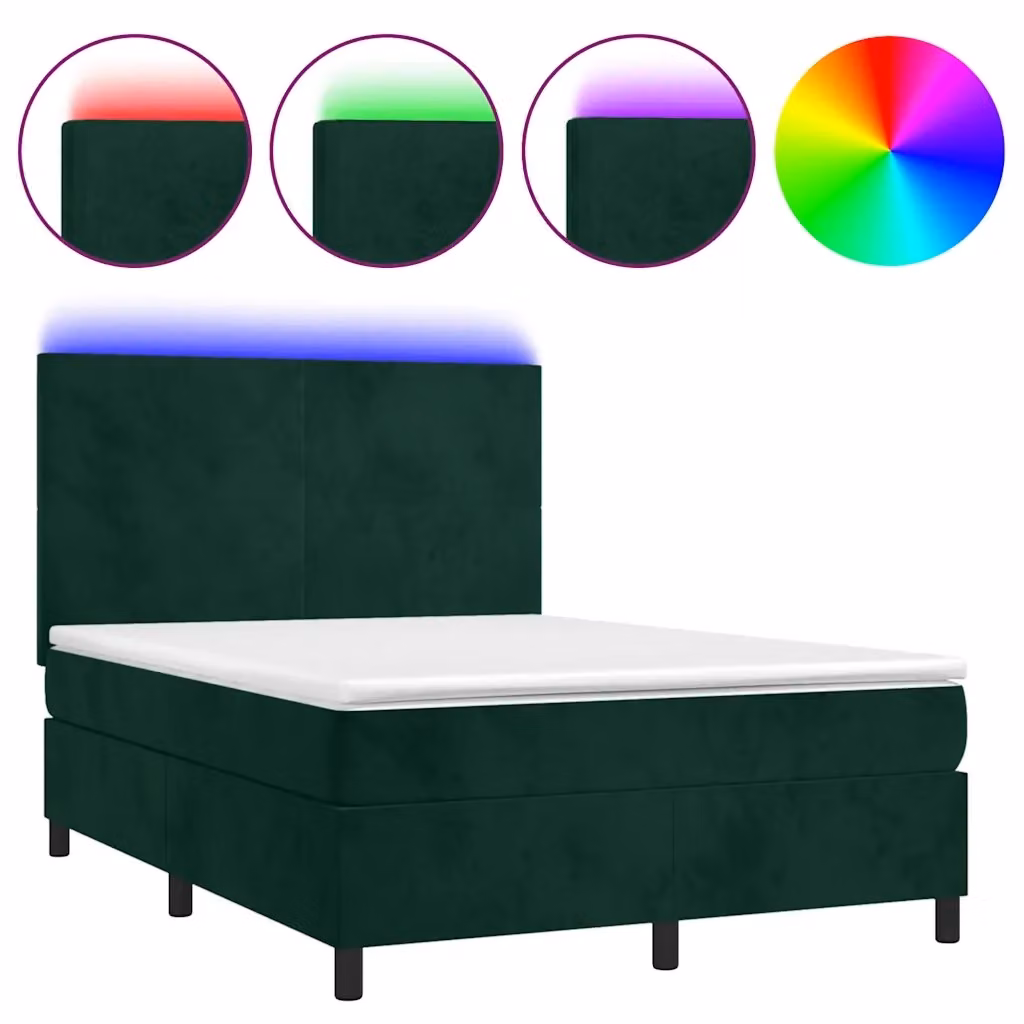 Letto Ibrido con Materasso e Illuminazione LED vidaXL in Velluto Verde Scuro L: 140 cm, P: 200 cm, H: 203 cm – 2
