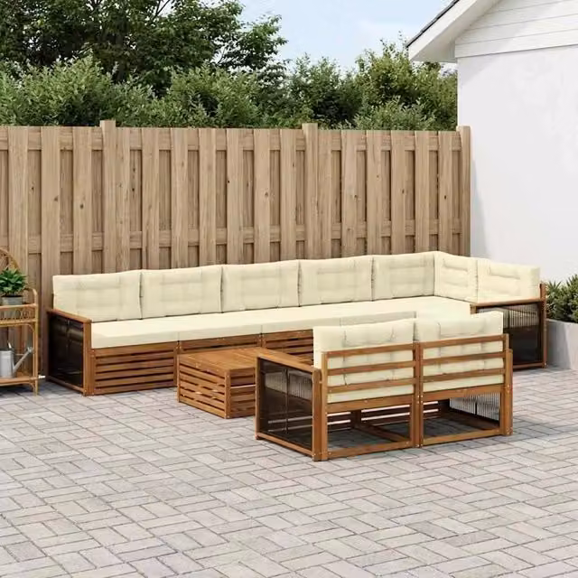 Set di divani da esterno a forma di U vidaXL in legno di acacia con cuscini beige