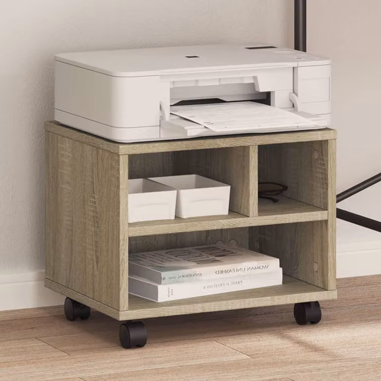 vidaXL Supporto per Stampante con Ruote in Rovere Sonoma, Marrone, L 41 cm x P 32 cm x H 34,5 cm