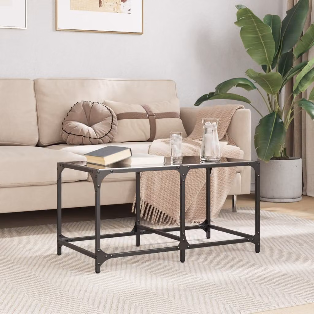 Maison Exclusive - Tavolino con piano in vetro, nero, 78,5x40x40 cm, struttura in acciaio