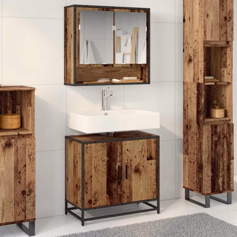 Armadio per lavabo da bagno vidaXL in legno effetto vintage marrone L: 65 cm, P: 33 cm, H: 60 cm