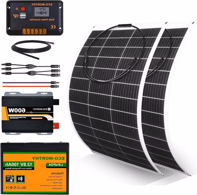 Kit di pannelli solari – Pannelli solari flessibili – Kit solare – Energia solare – Batteria da 12V – 100Ah – Inverter da 600W