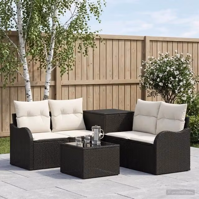 Set di divani 6 pz Nero e Bianco Crema 55 x 55 x 37 cm 3447119