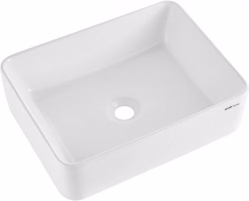 Lavandino da appoggio rettangolare VEVOR in ceramica bianca per bagno, L: 48,2 cm, P: 37,3 cm, H: 13,5 cm
