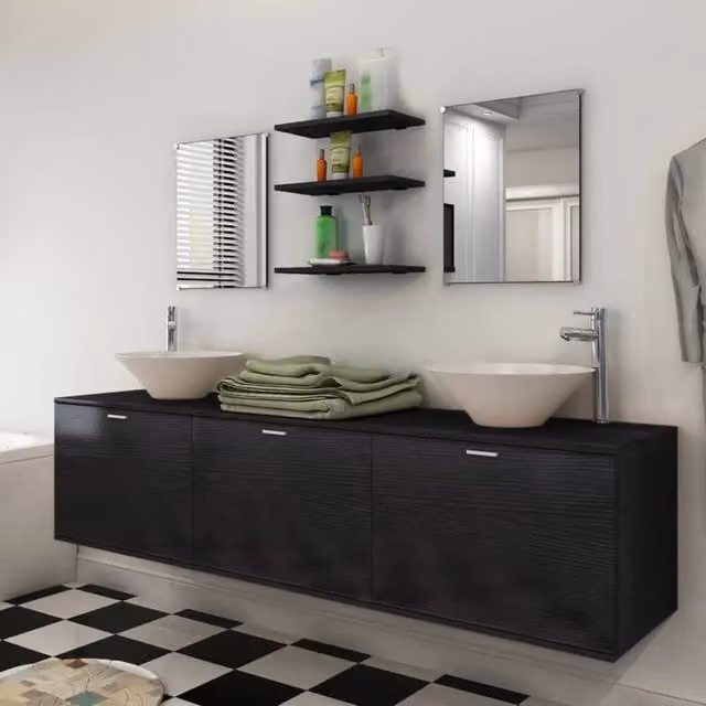 vidaXL Set Mobili da Bagno Moderno con Mobile Lavabo e Armadietto Specchio in Legno e Metallo, Bianco, L: 180 x P: 45 x H: 45 cm