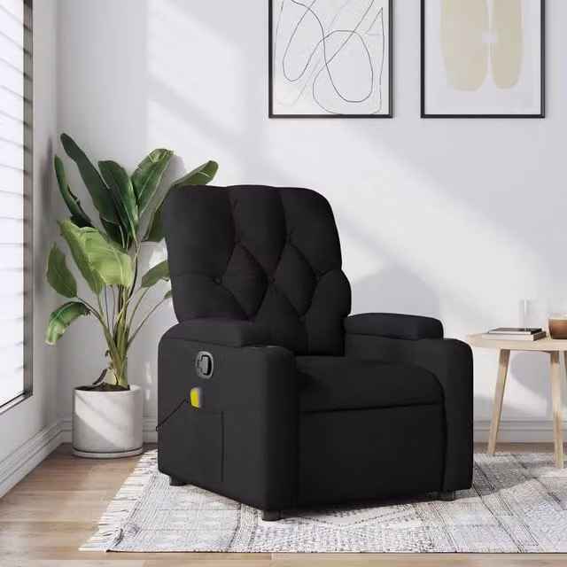 Poltrona relax reclinabile vidaXL in tessuto nero con braccioli e struttura in legno e metallo