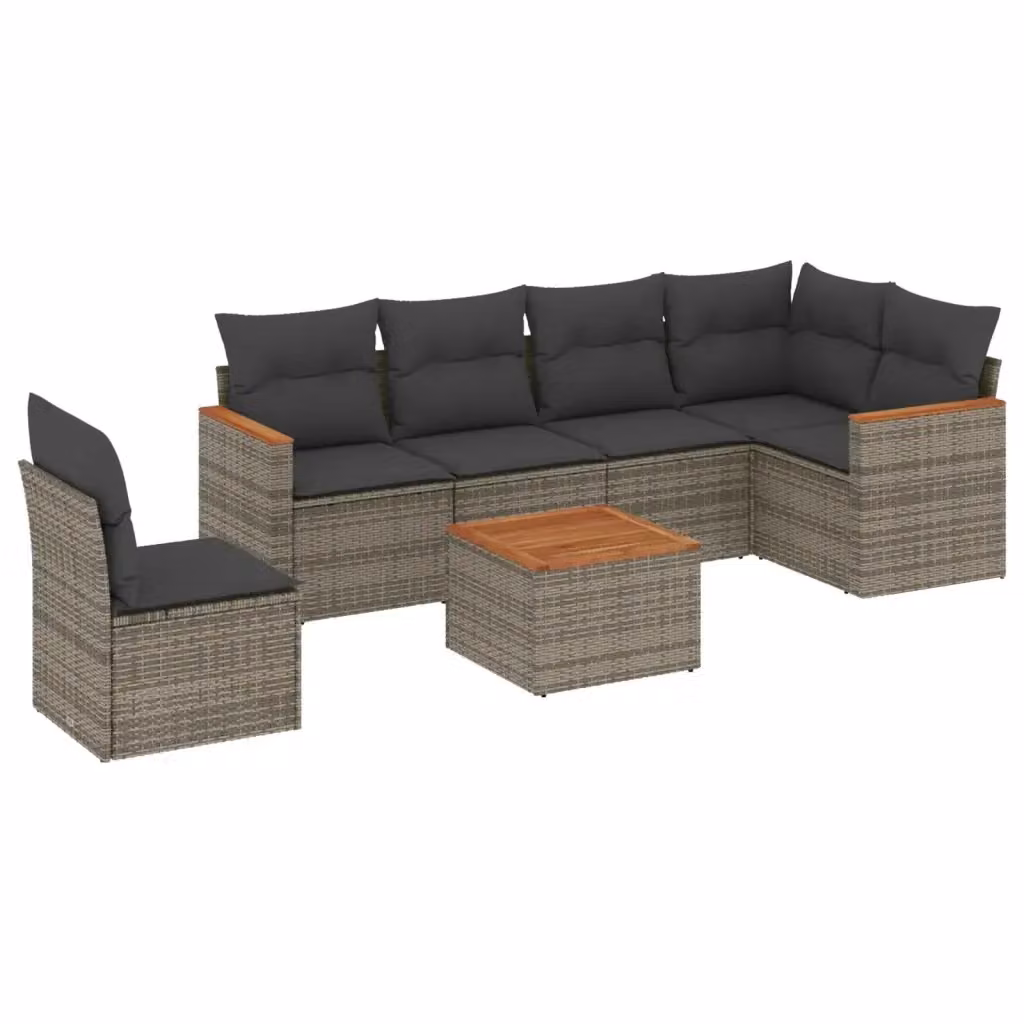 vidaXL Set Divani da Giardino 7 pz in Polyrattan Grigio con Tavolino e Cuscini – 2