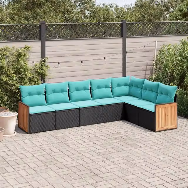 Set di Divani da Giardino a L vidaXL in Polyrattan Nero con Cuscini e Rivestimenti Rimovibili