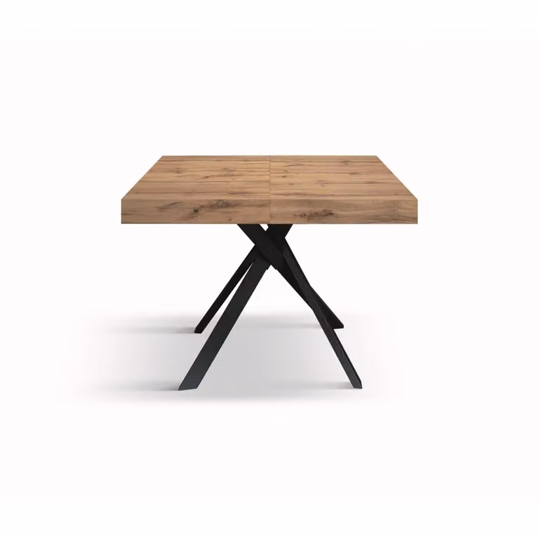 Tavolo FORTE DEI MARMI in legno, finitura rovere rustico e gambe incrociate in metallo antracite, allungabile 95×90 cm – 145 x 90 cm