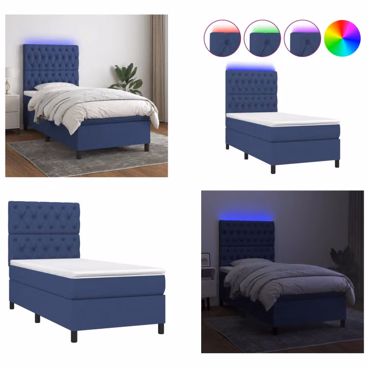 vidaXL Letto a molle con materasso e tessuto LED Blue 80x200 cm - Letto a molle - Boxspringbetten - Bett - Schlafzimmermöbel