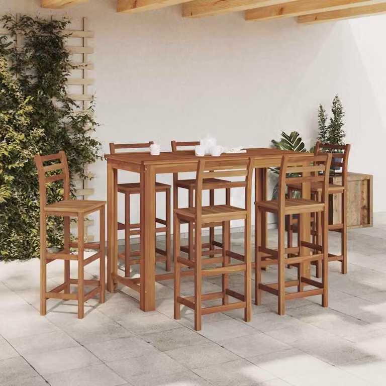 vidaXL Tavolo da Bar Rettangolare in Legno di Acacia Oliato Marrone L: 150 cm, P: 70 cm, H: 105 cm