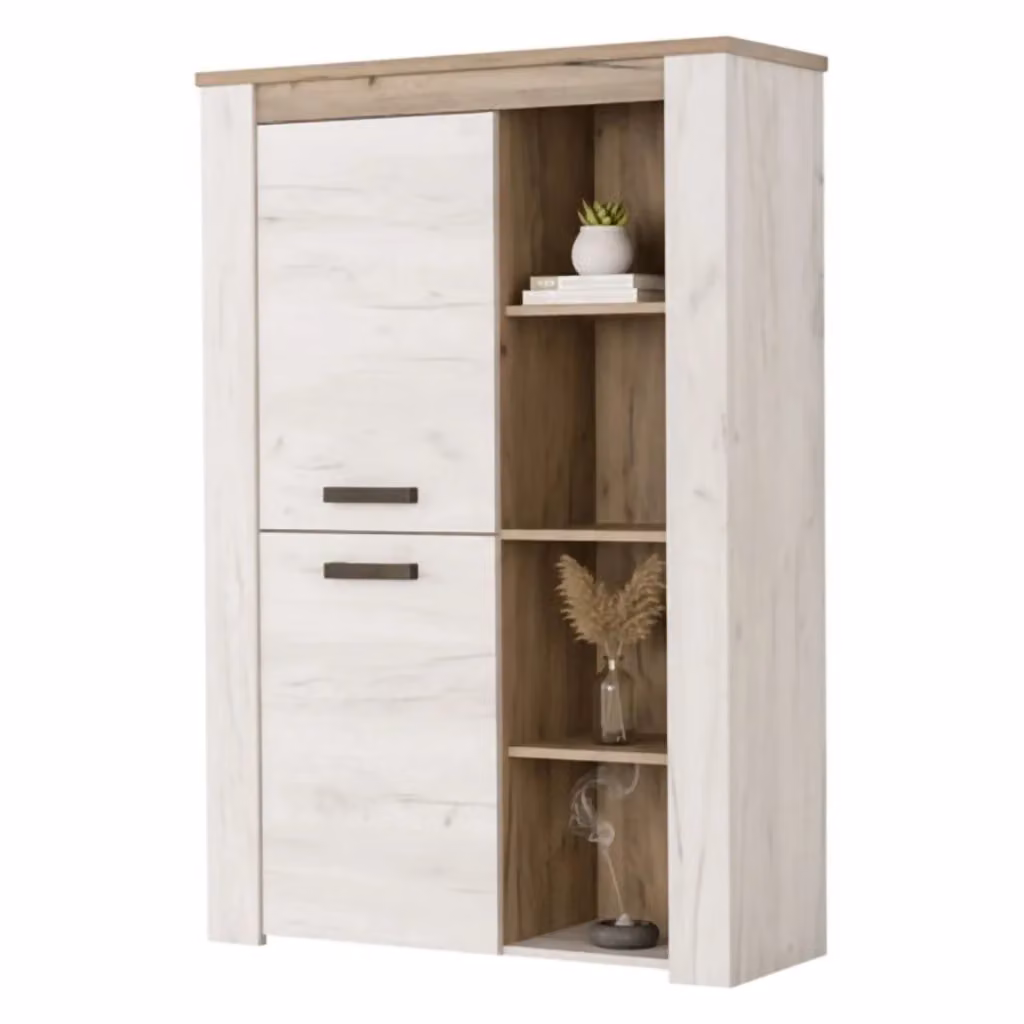 Vetrina Espositiva DMORA con Ante in Vetro e Ripiani Interni, Bianco Larice, L 99.5 x P 36.5 x H 146.5 cm – 2