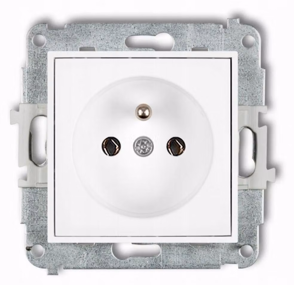 Prese elettrica singola KARLIK MINI, con messa a terra, colore bianco opaco