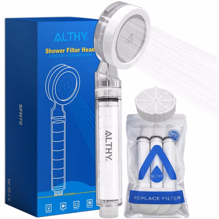 Doccia con filtro, soffione manuale ad alta pressione, 1 filtro CS e 4 filtri in PP, per il bagno