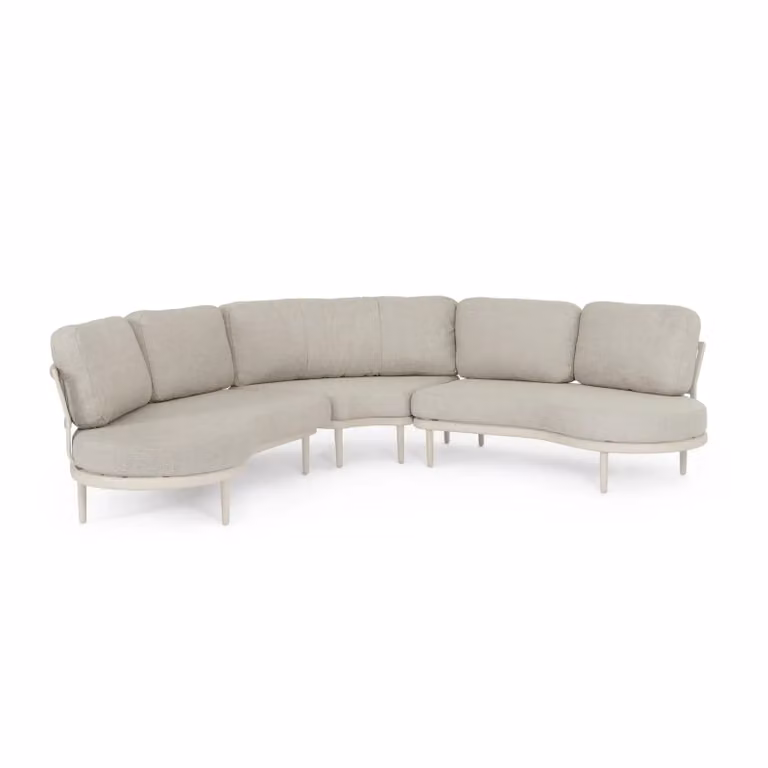Set salotto angolare da giardino SAGRES con cuscini beige, schienali in corda e struttura beige