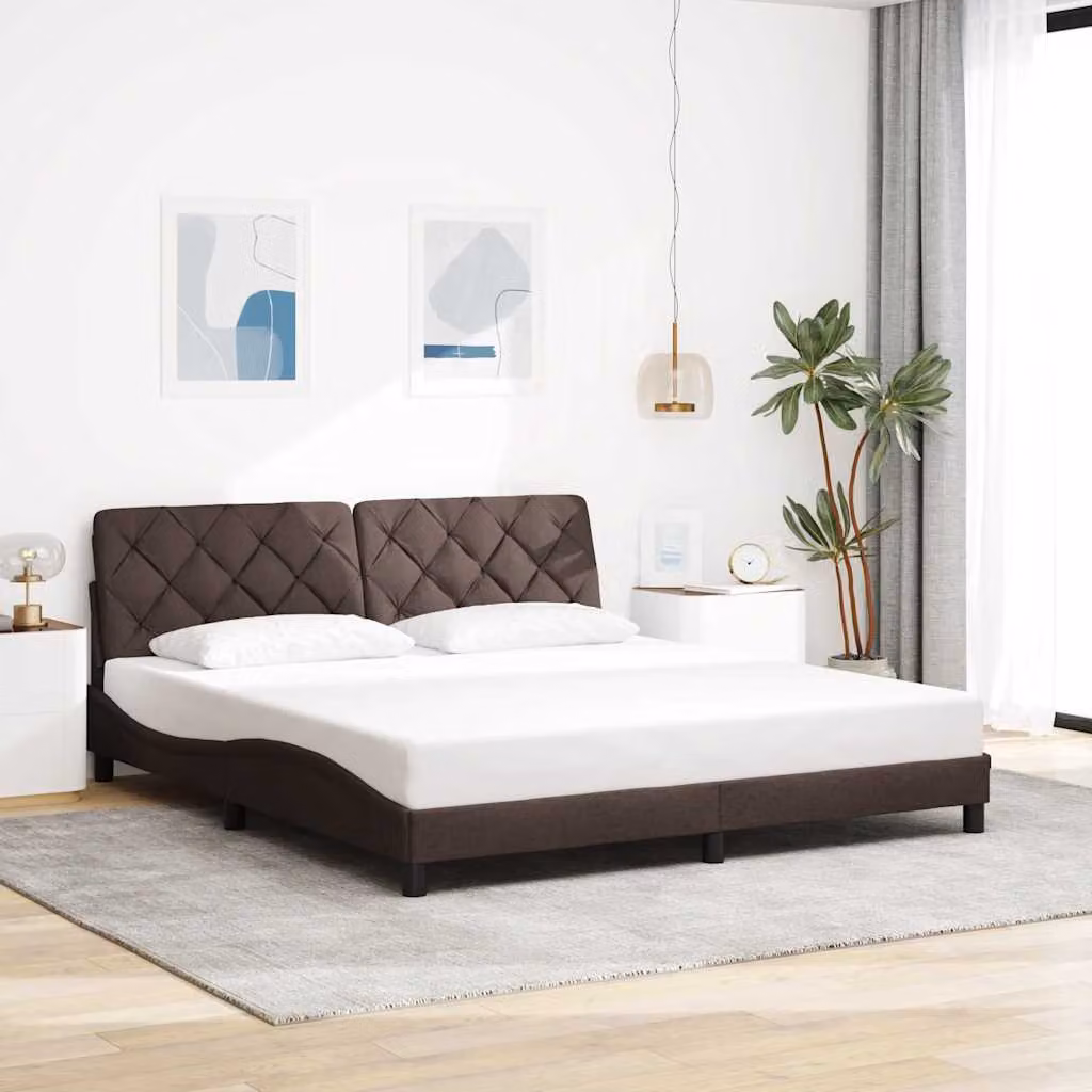 vidaXL Giroletto senza Materasso Marrone Scuro in Tessuto L/P: 180 x 200 cm