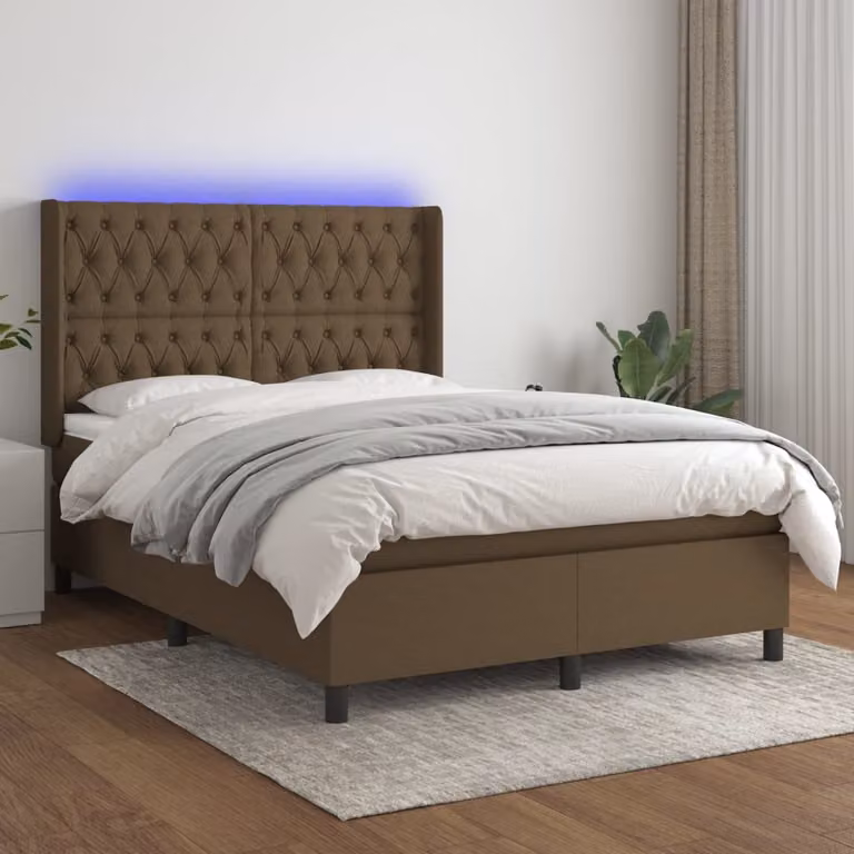 Letto a Molle vidaXL con Testiera in Tessuto, Illuminazione LED e Porte USB, L/P: 140 x 190 cm