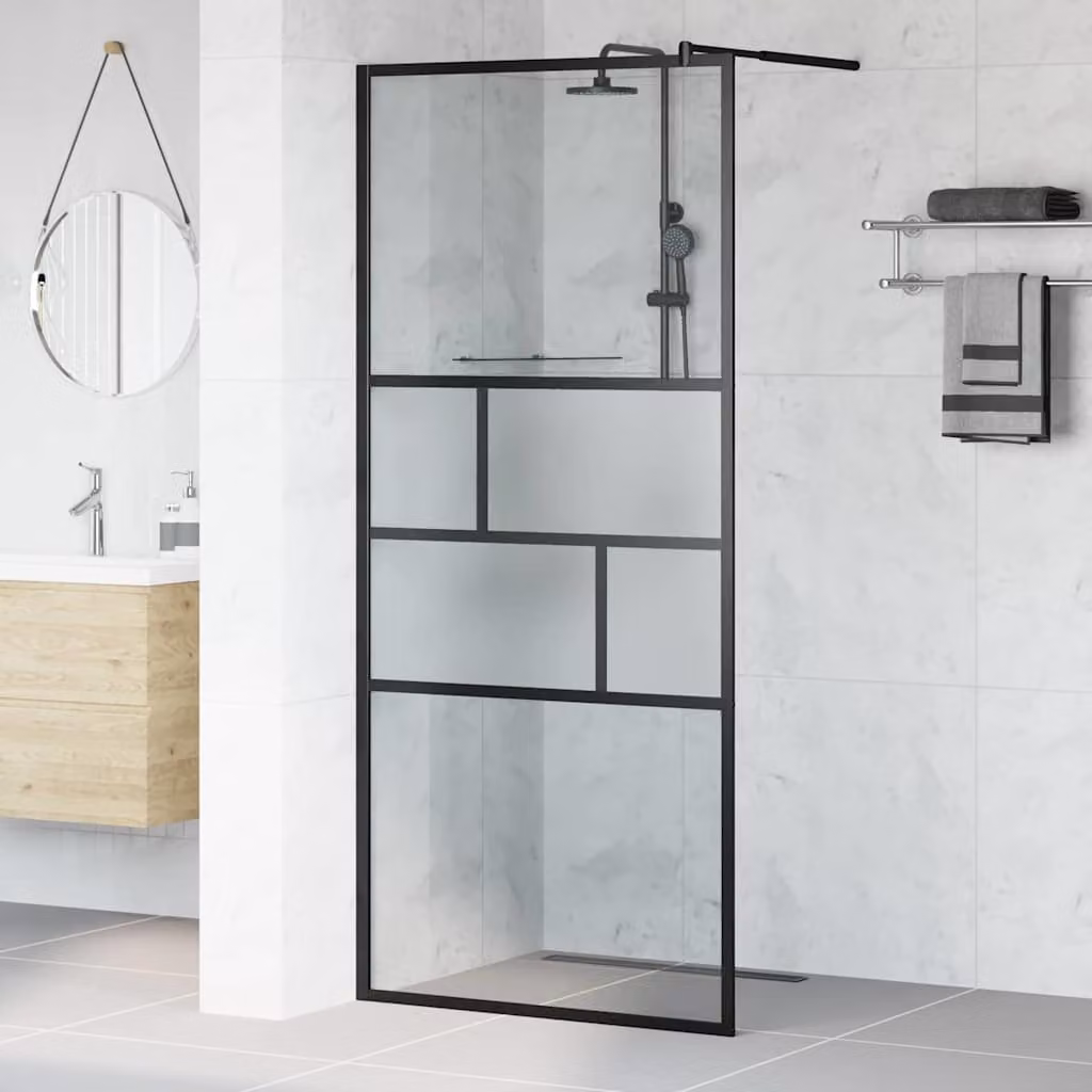 Parete Doccia Walk-in vidaXL Rettangolare in Vetro Trasparente e Alluminio Nero L: 90 cm, H: 195 cm, Spessore: 0,5 cm – 1