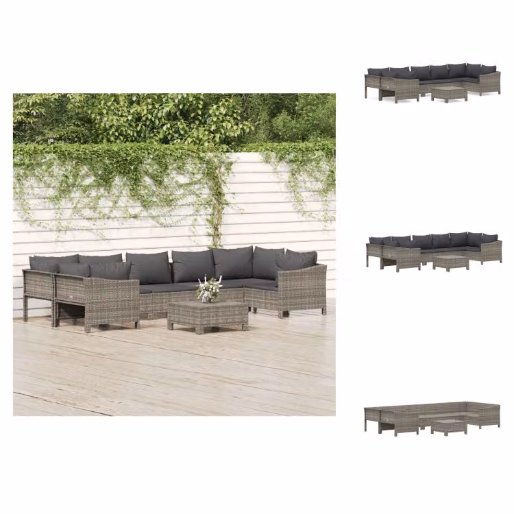 vidaXL set salotto da giardino 8 pezzi con cuscini in poly rattan grigio - Set di mobili da giardino