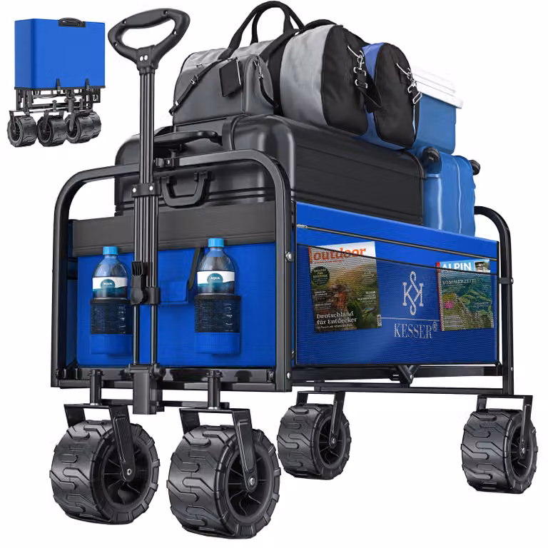 Carretto pieghevole KESSER® con ruote larghe | carrello a mano | carrello da trasporto | carrello per attrezzi | incl. 2 borse a rete | pieghevole | ruote in plastica | portata fino a 150 kg | carrello da trasporto | rimorchio da giardino