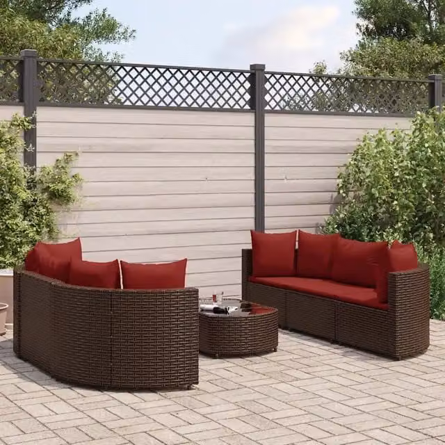 Set Divani da Giardino 7 pz con Cuscini Marrone in Polyrattan 3308437
