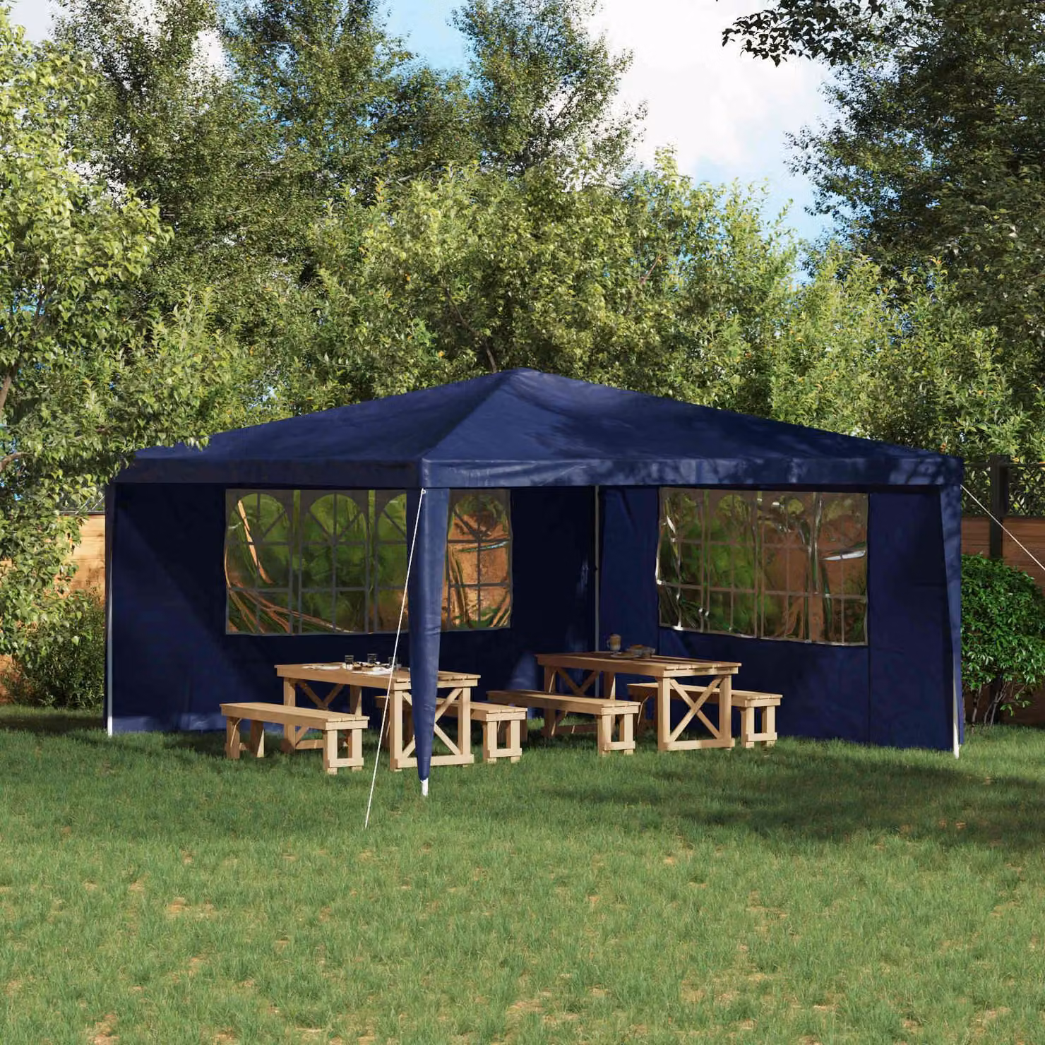 Maison Exclusive - 2 pannelli laterali per tenda da festa, dimensioni 400 x 195 cm, colore blu, realizzati in polietilene (PE) e acciaio