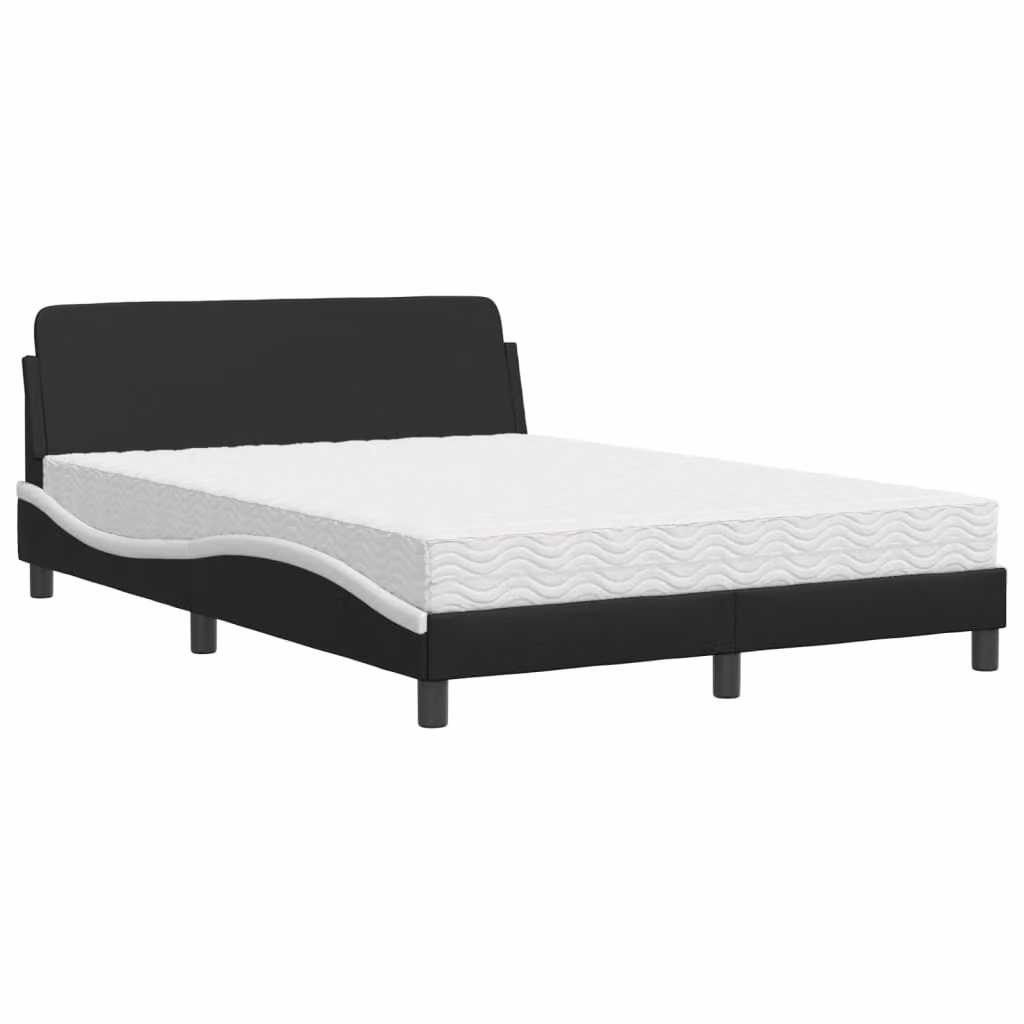 Letto con Materasso Dover Nero e Bianco 140x190 cm in Pelle finta