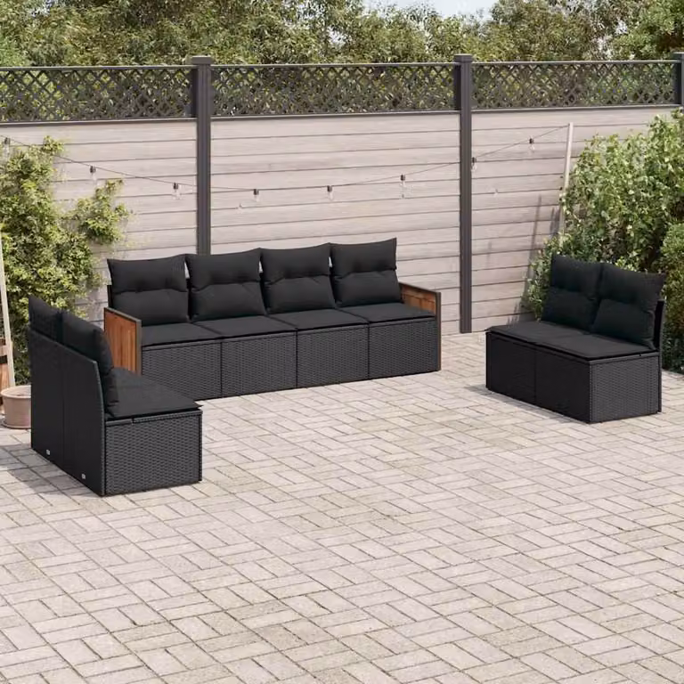 Set di divani da giardino vidaXL a forma di L con cuscini nero in rattan e metallo