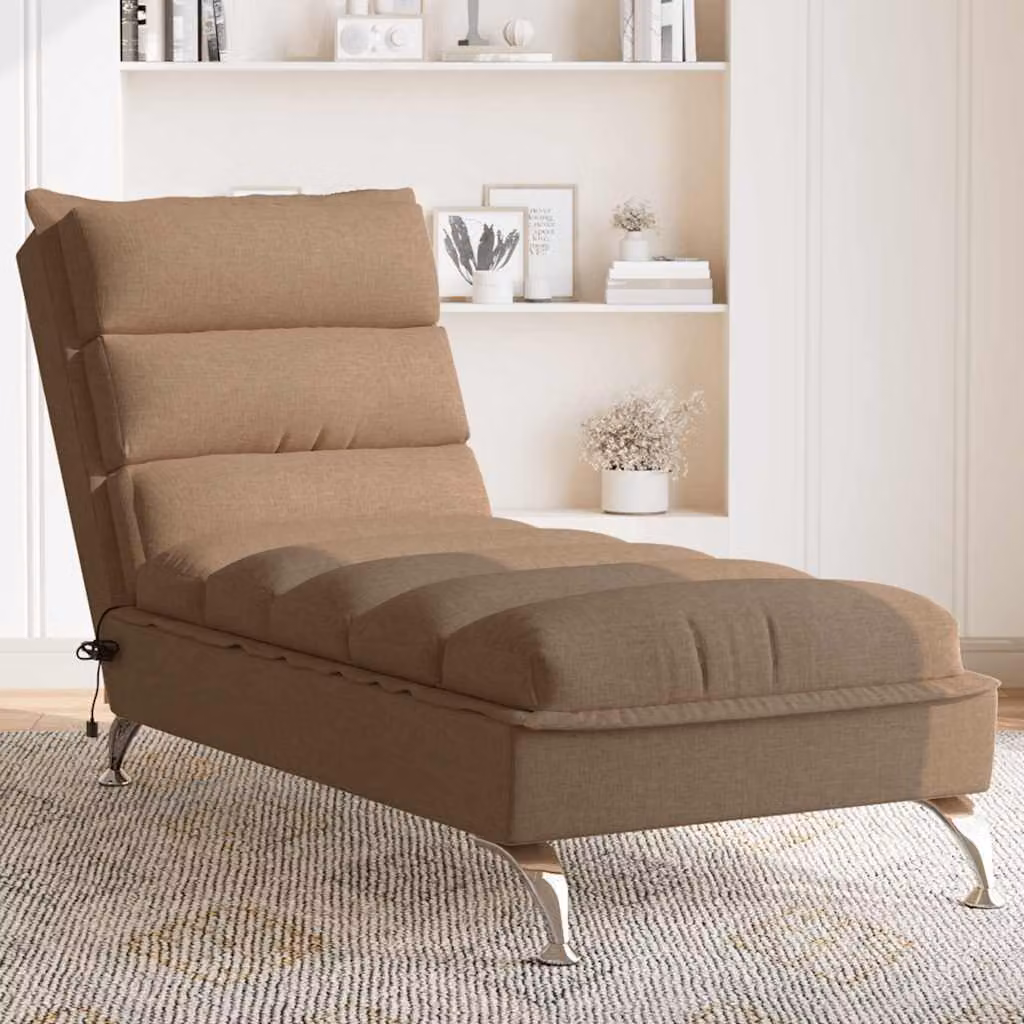 vidaXL Chaise Longue Massaggi con Cuscini Marrone in Tessuto