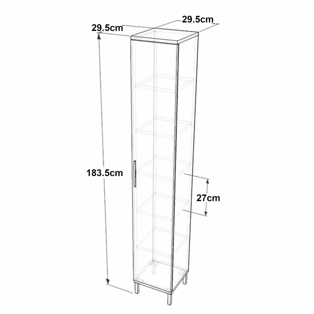 Mobiletto portaoggetti Lieto con 6 ripiani e anta, design moderno in rovere grigio e beige, H 183,5 x L 29,5 x P 29,5 cm – 2