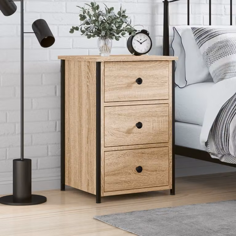 Comodino vidaXL in Rovere Sonoma e Metallo, Stile Industrial, Marrone/Beige, L 40 cm x P 36 cm x H 60 cm