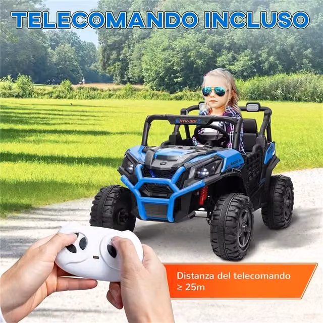MACCHINA ELETTRICA PER BAMBINI 24V A 2 POSTI CON TELECOMANDO E 3 VELOCITÀ ETÀ 3-8 ANNI BLU