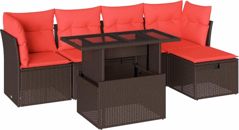 Set Divani da Giardino 6 pz con Cuscini Marrone in Polyrattan