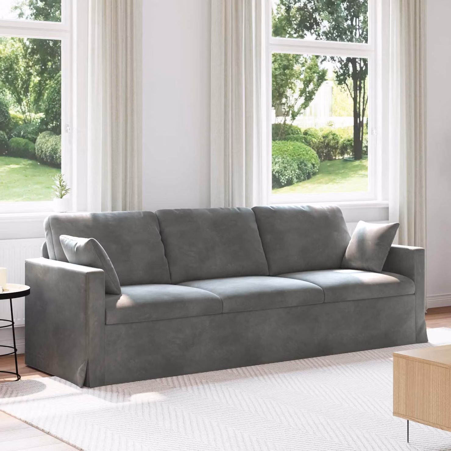 Divano moderno vidaXL in velluto grigio con coperture rimovibili L: 228 cm, P: 78 cm, H: 80 cm – 1