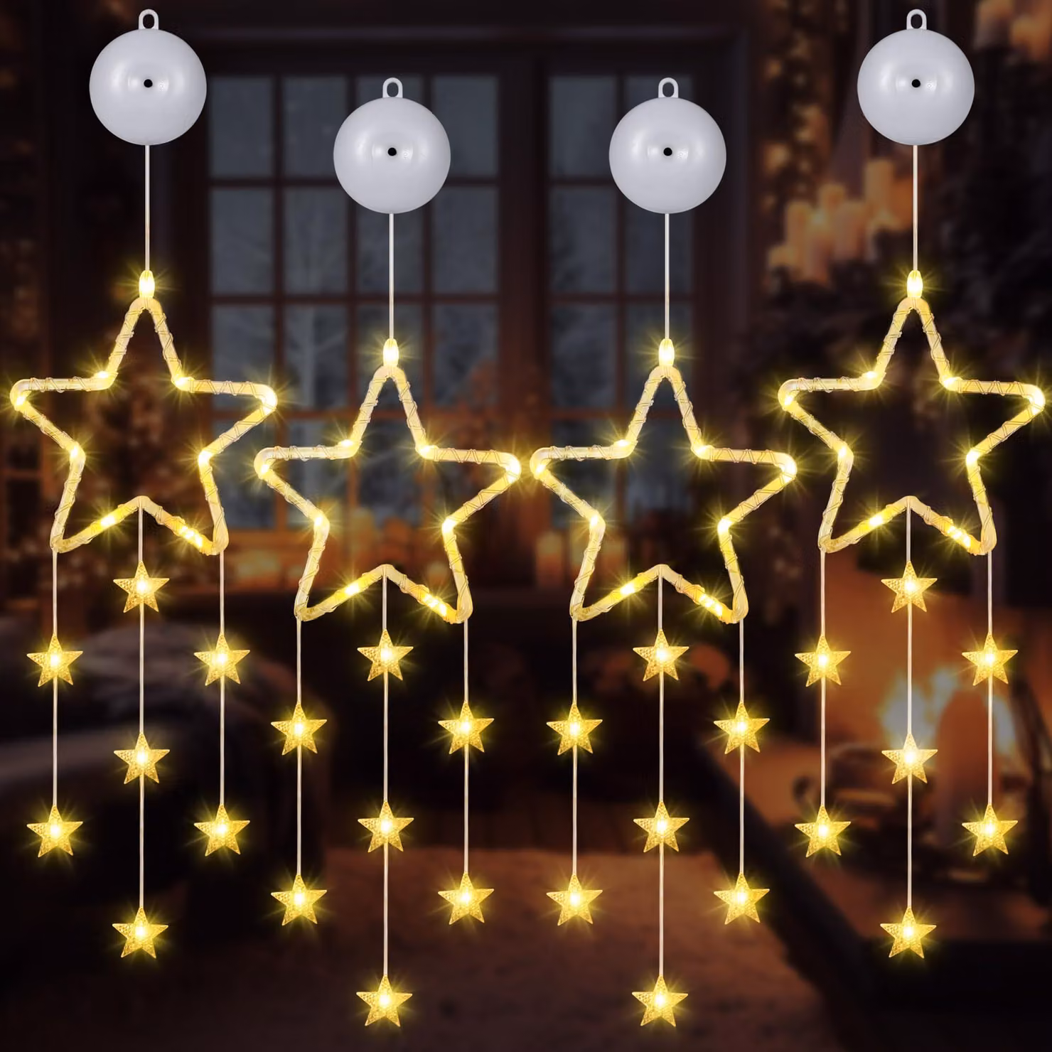 Illuminazione per finestre a forma di stelle, con 18 LED, timer, 8 modalità, confezione da 4 pezzi