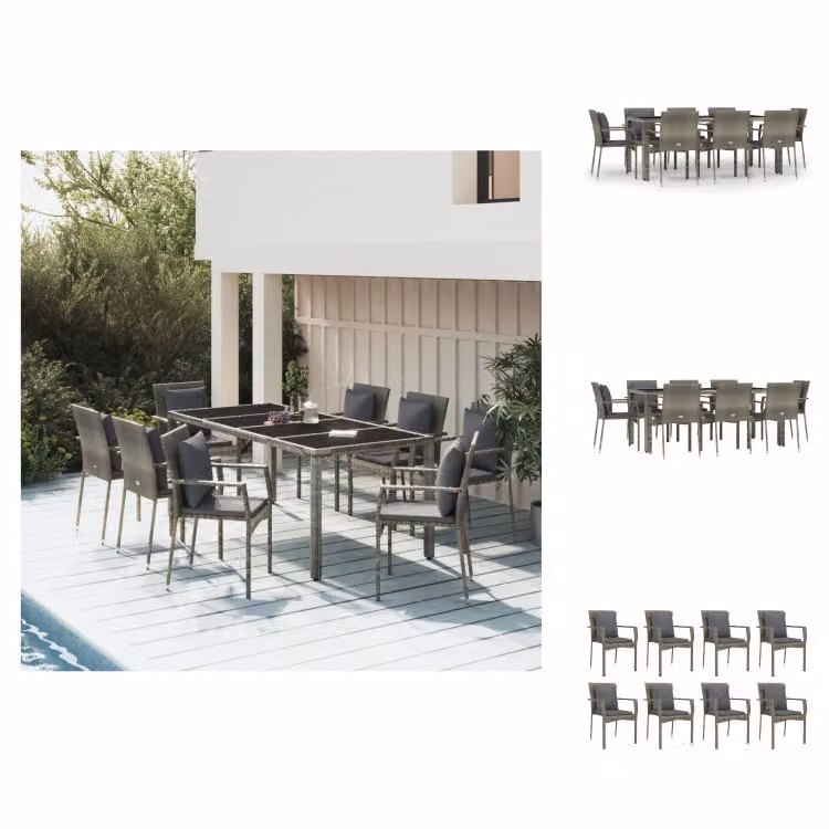 vidaXL set da pranzo da giardino 9 pezzi con cuscini in poly rattan grigio - Set di mobili da giardino