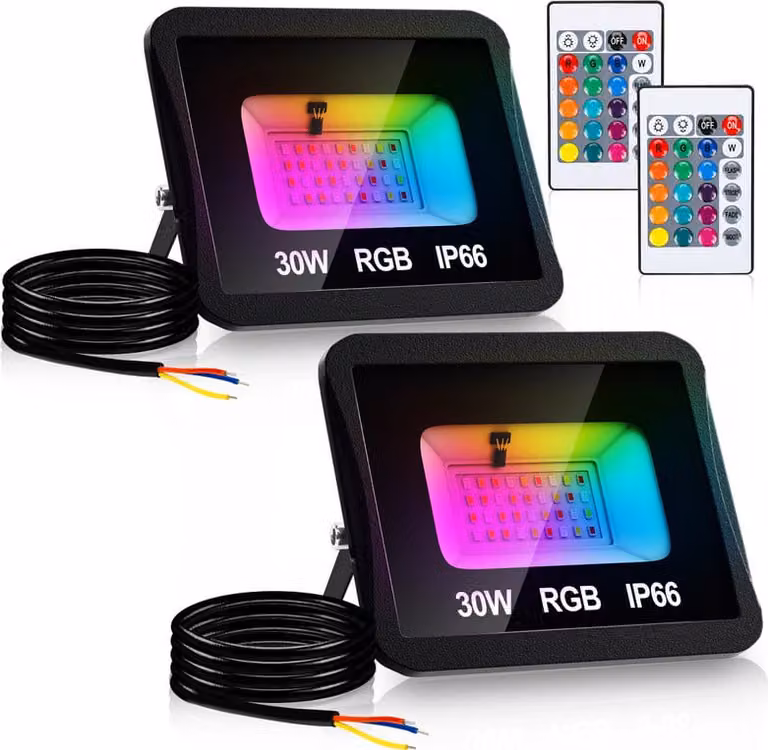 Jopassy RGB LED faretto 30W RGB proiettore RGB LED faretto da esterno faretto da esterno con telecomando IP66 impermeabile per giardino 2 pezzi