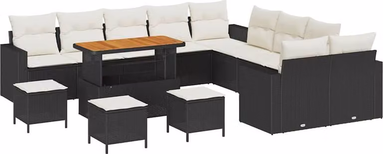 Set Divano da Giardino 14 pcs Nero polyrattan