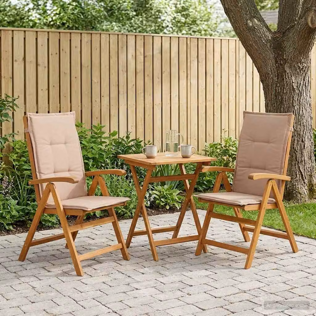 Set di 2 sedie da giardino reclinabili vidaXL in legno di acacia naturale con cuscini beige