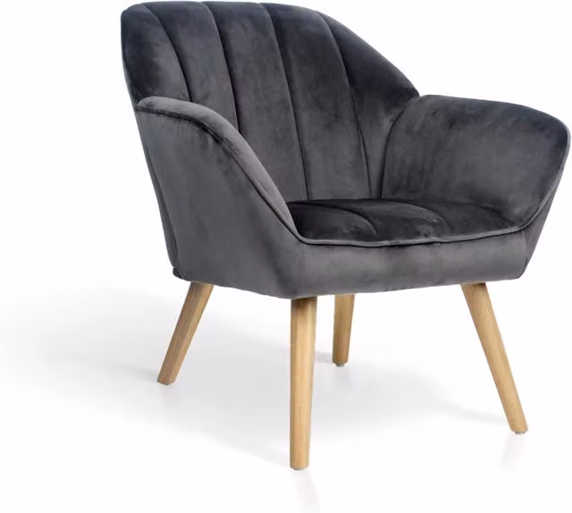 Poltrona Hispanohogar velluto grigio con gambe Hispanohogar legno 75x78x77