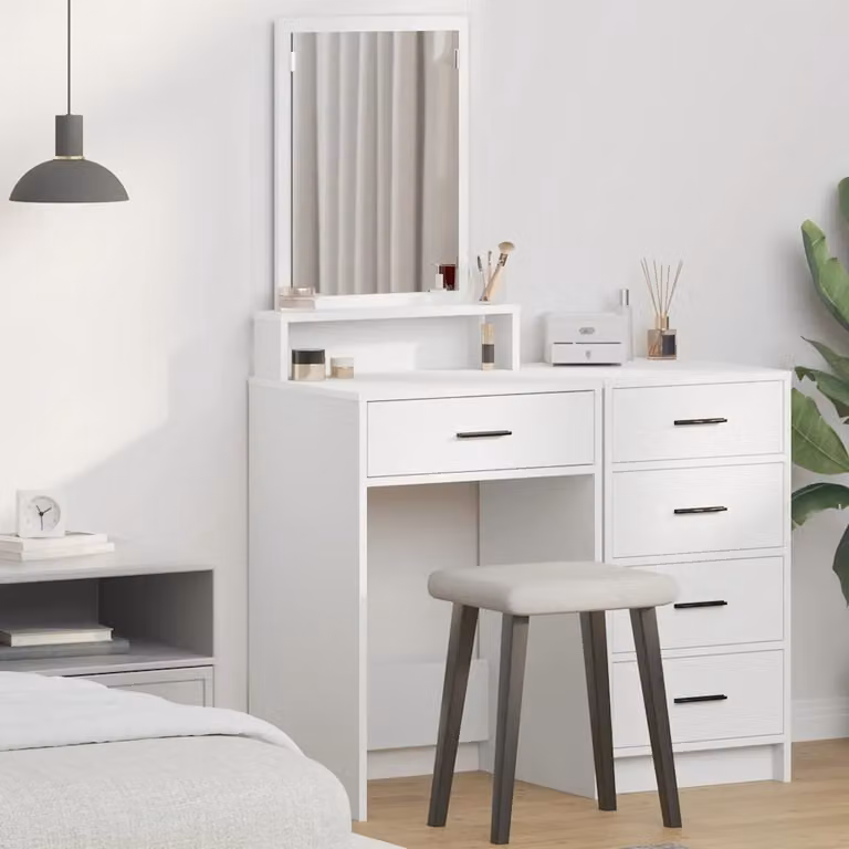 vidaXL Tavolo da Trucco Moderno Bianco in MDF con Finitura Opaca L: 50 cm, P: 41 cm, H: 140 cm