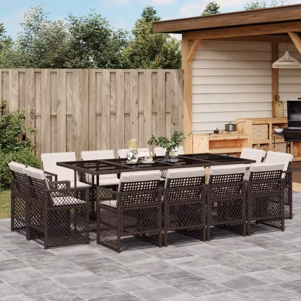 Maison Exclusive - Set da Pranzo da Giardino 13pz con Cuscini Marrone Polyrattan