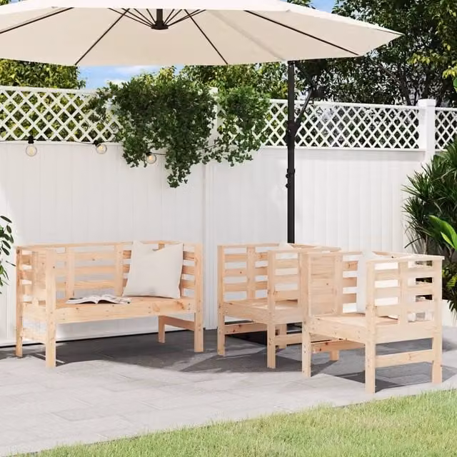 Set Salotto da Giardino vidaXL in Legno di Pino con Divano a 3 Posti, 2 Poltrone e Cuscini Beige – 1