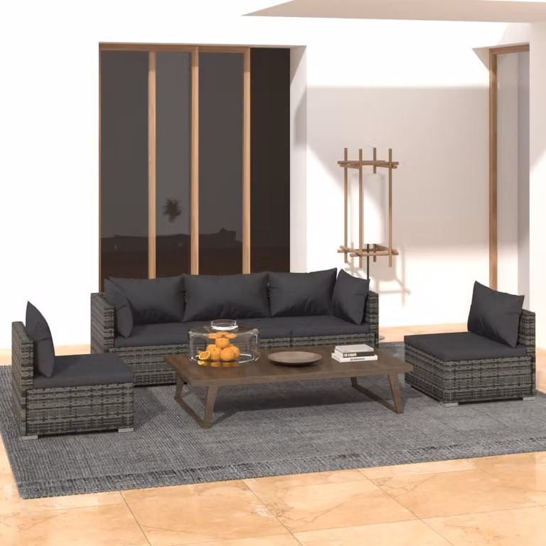 Maison Exclusive - Set da giardino da 5 pezzi con cuscini in polyrattan grigio