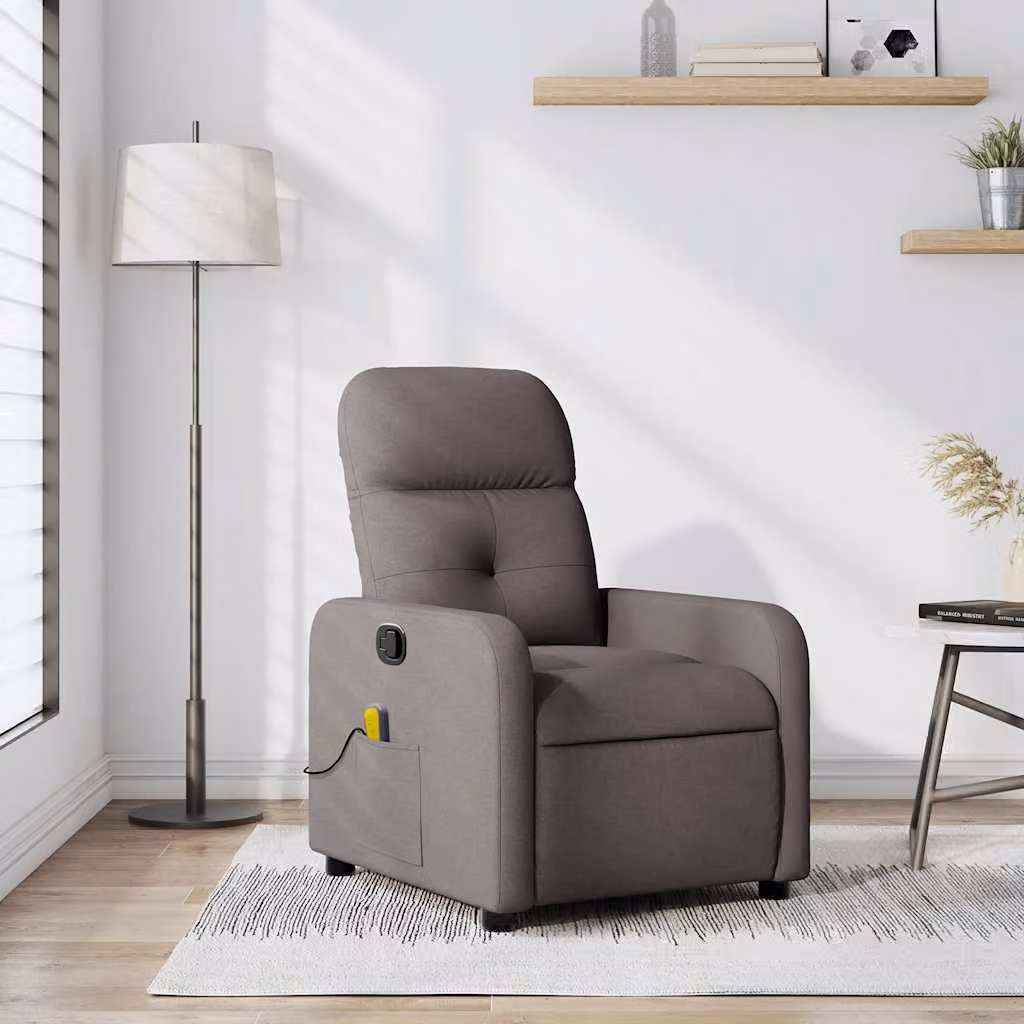 vidaXL Poltrona Reclinabile Relax Moderno in Tessuto Beige e Grigio con Braccioli